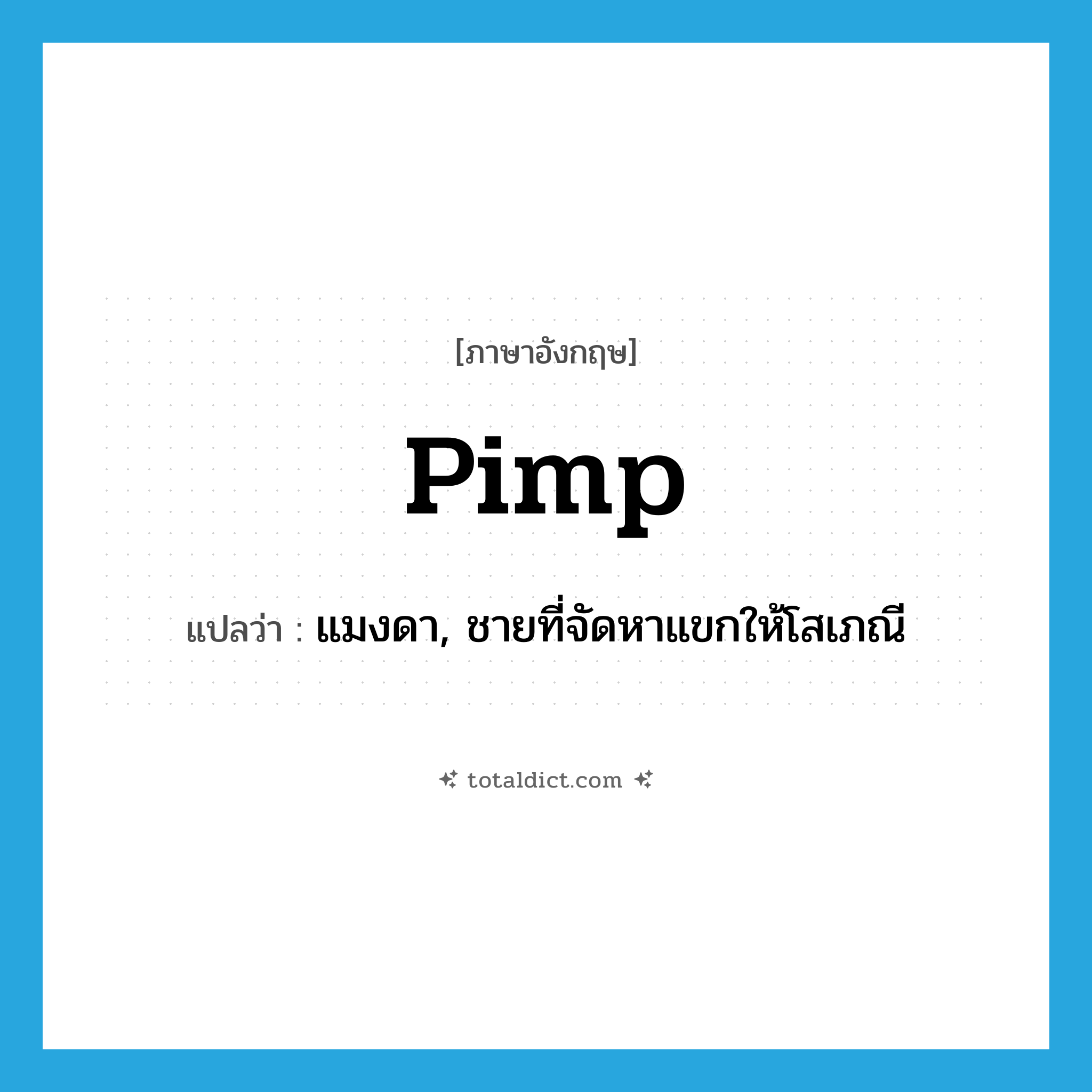 pimp แปลว่า?, คำศัพท์ภาษาอังกฤษ pimp แปลว่า แมงดา, ชายที่จัดหาแขกให้โสเภณี ประเภท N หมวด N