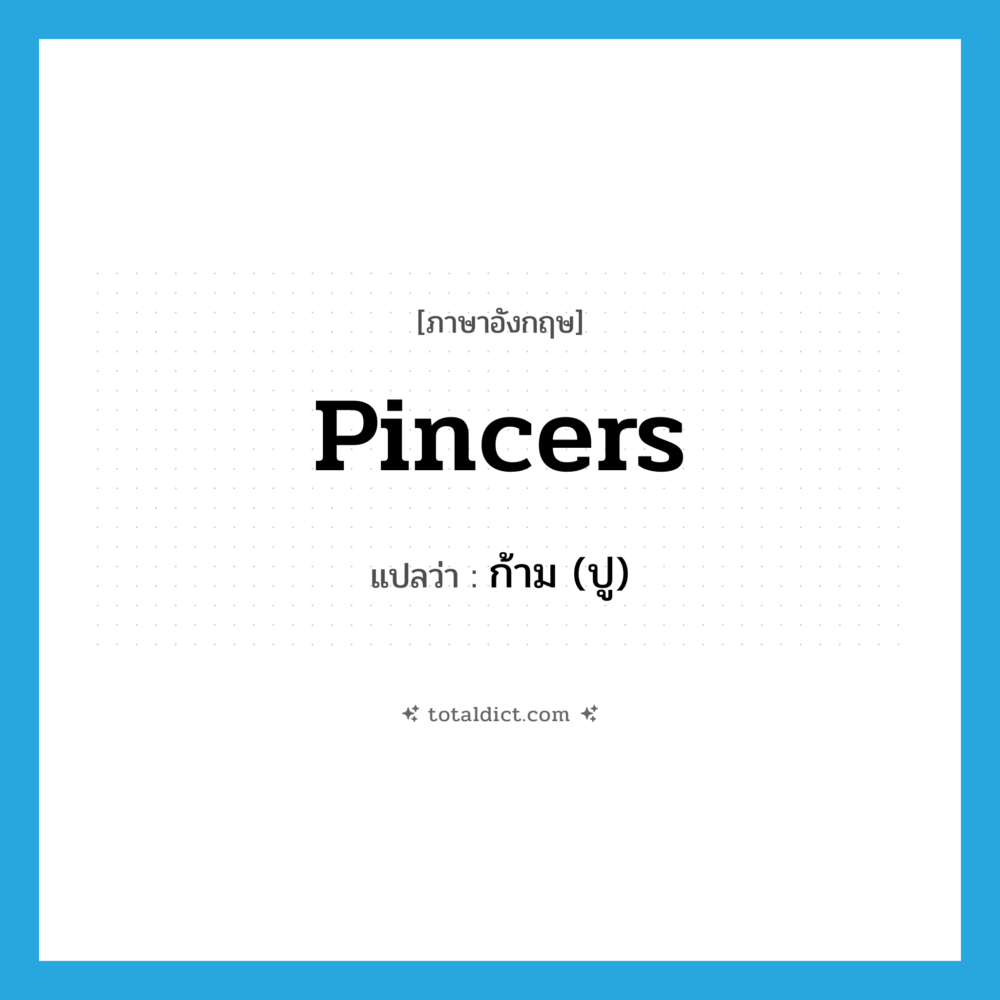 pincers แปลว่า?, คำศัพท์ภาษาอังกฤษ pincers แปลว่า ก้าม (ปู) ประเภท N หมวด N
