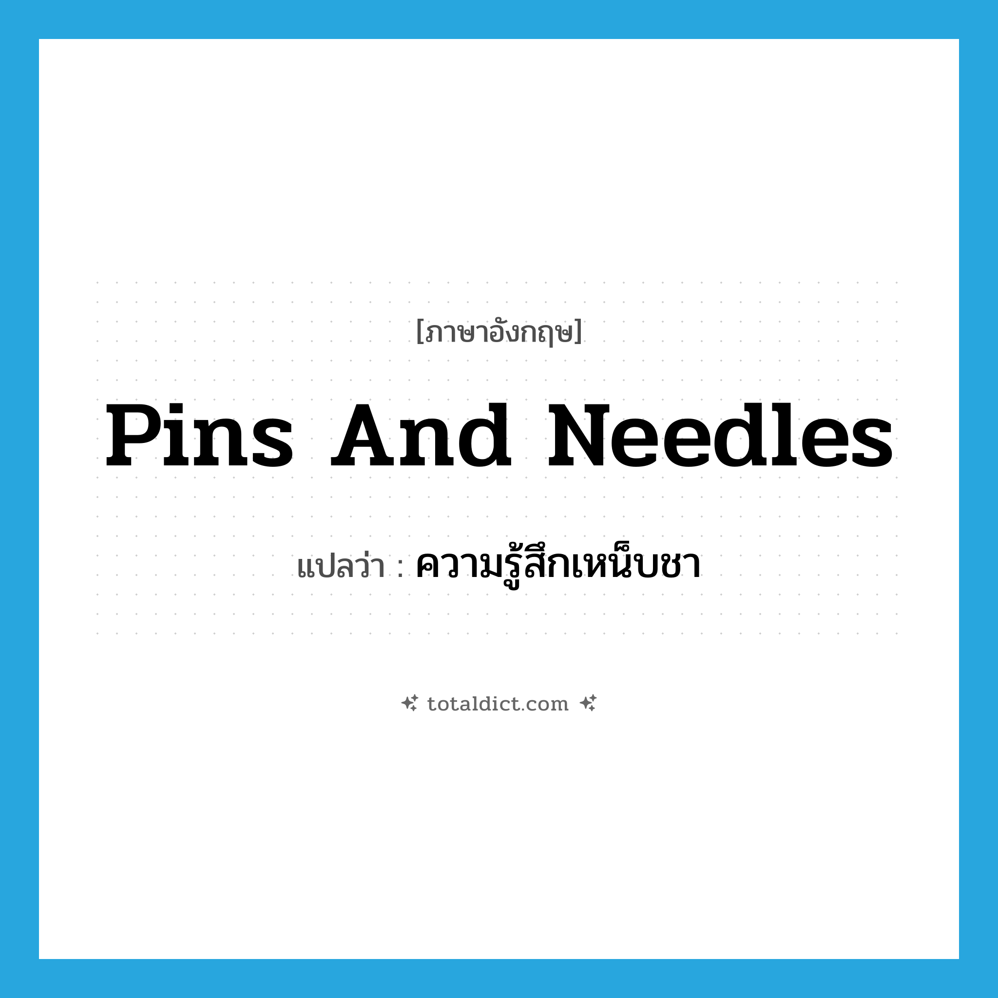 pins and needles แปลว่า?, คำศัพท์ภาษาอังกฤษ pins and needles แปลว่า ความรู้สึกเหน็บชา ประเภท N หมวด N