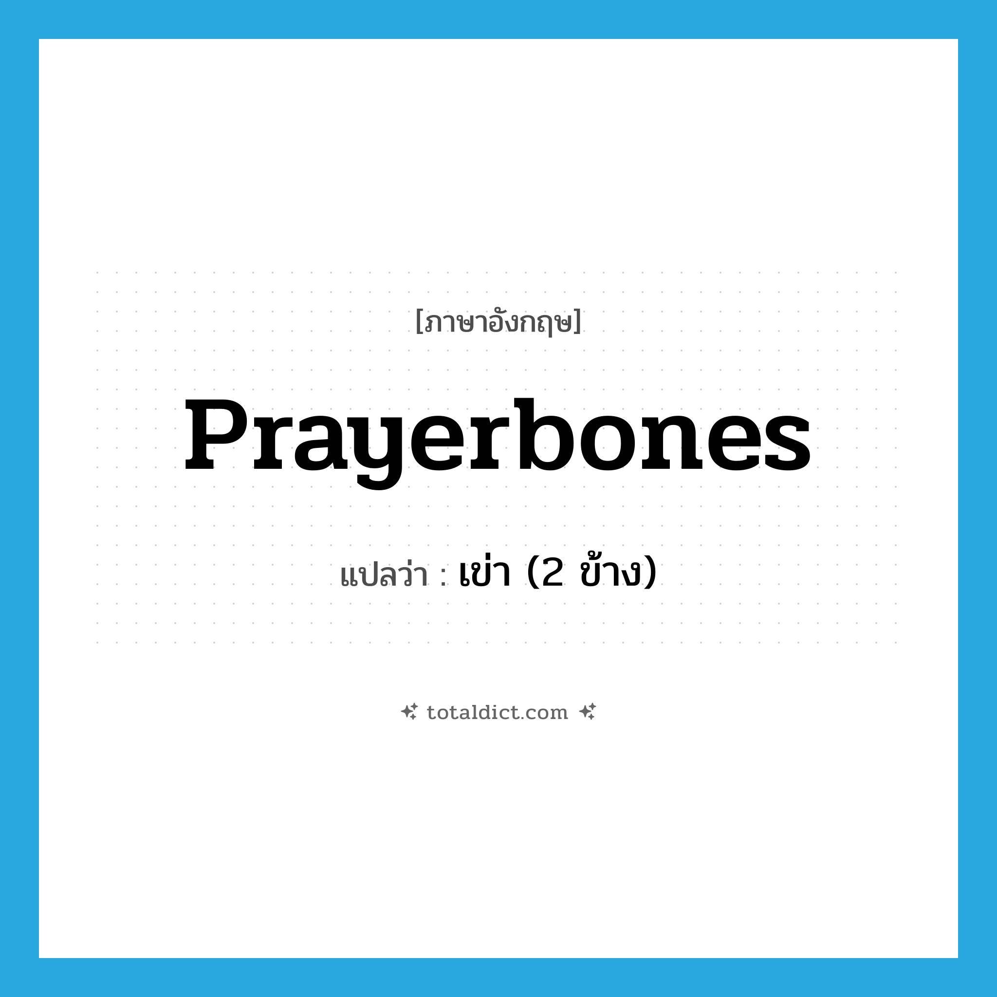prayerbones แปลว่า?, คำศัพท์ภาษาอังกฤษ prayerbones แปลว่า เข่า (2 ข้าง) ประเภท SL หมวด SL