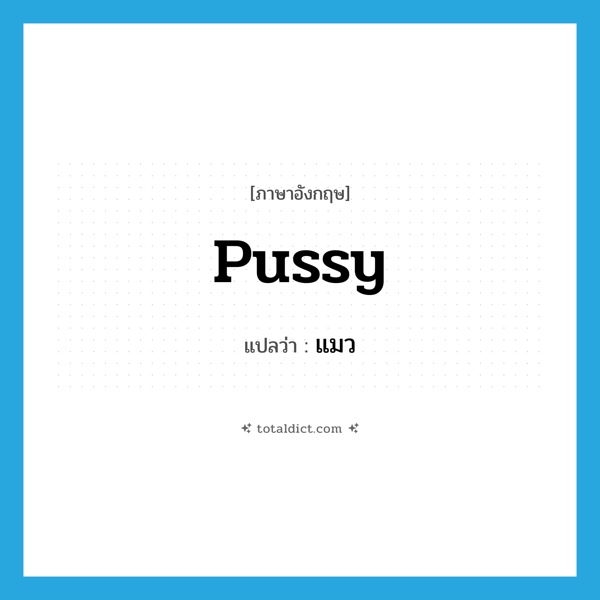 pussy แปลว่า?, คำศัพท์ภาษาอังกฤษ pussy แปลว่า แมว ประเภท N หมวด N