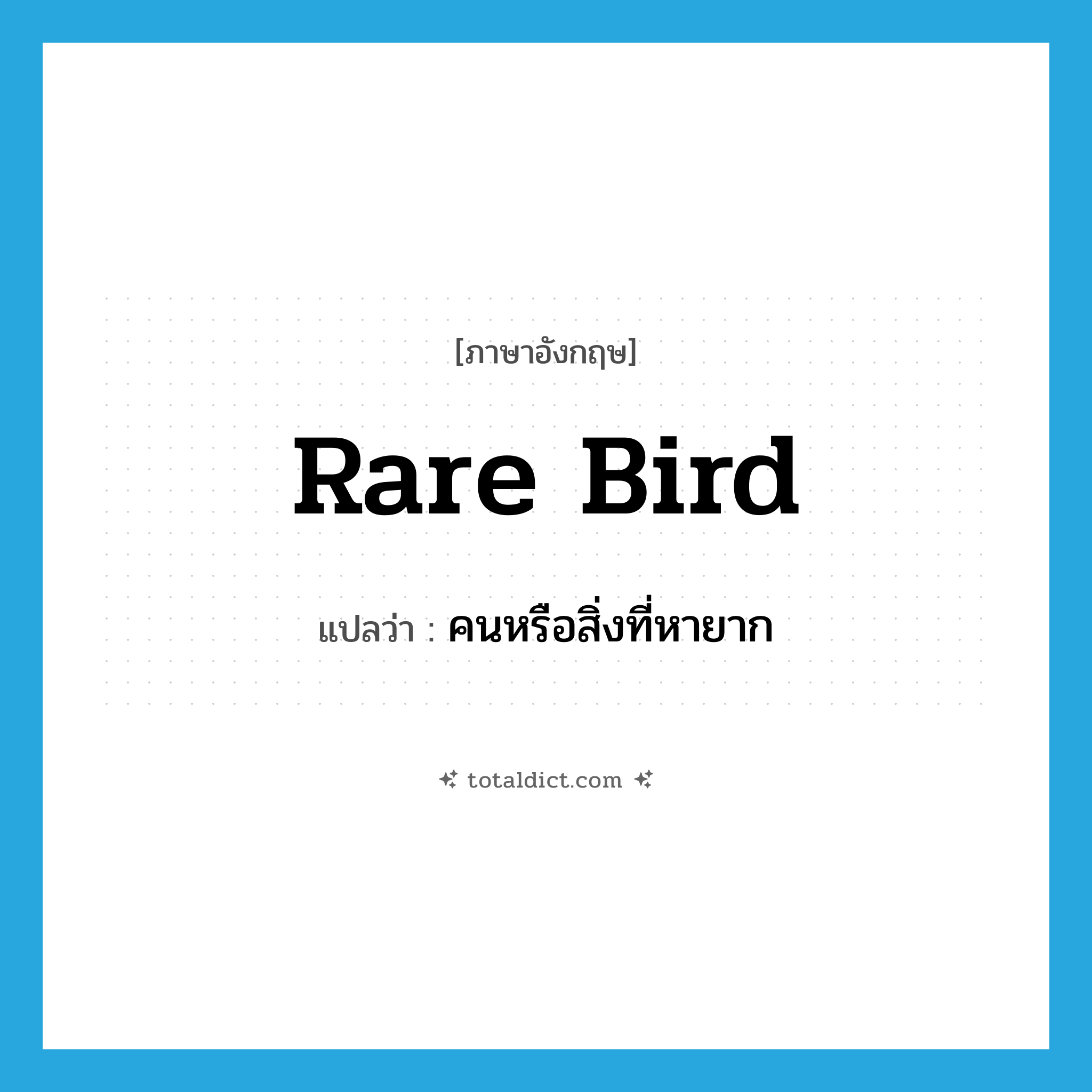 rare bird แปลว่า?, คำศัพท์ภาษาอังกฤษ rare bird แปลว่า คนหรือสิ่งที่หายาก ประเภท N หมวด N