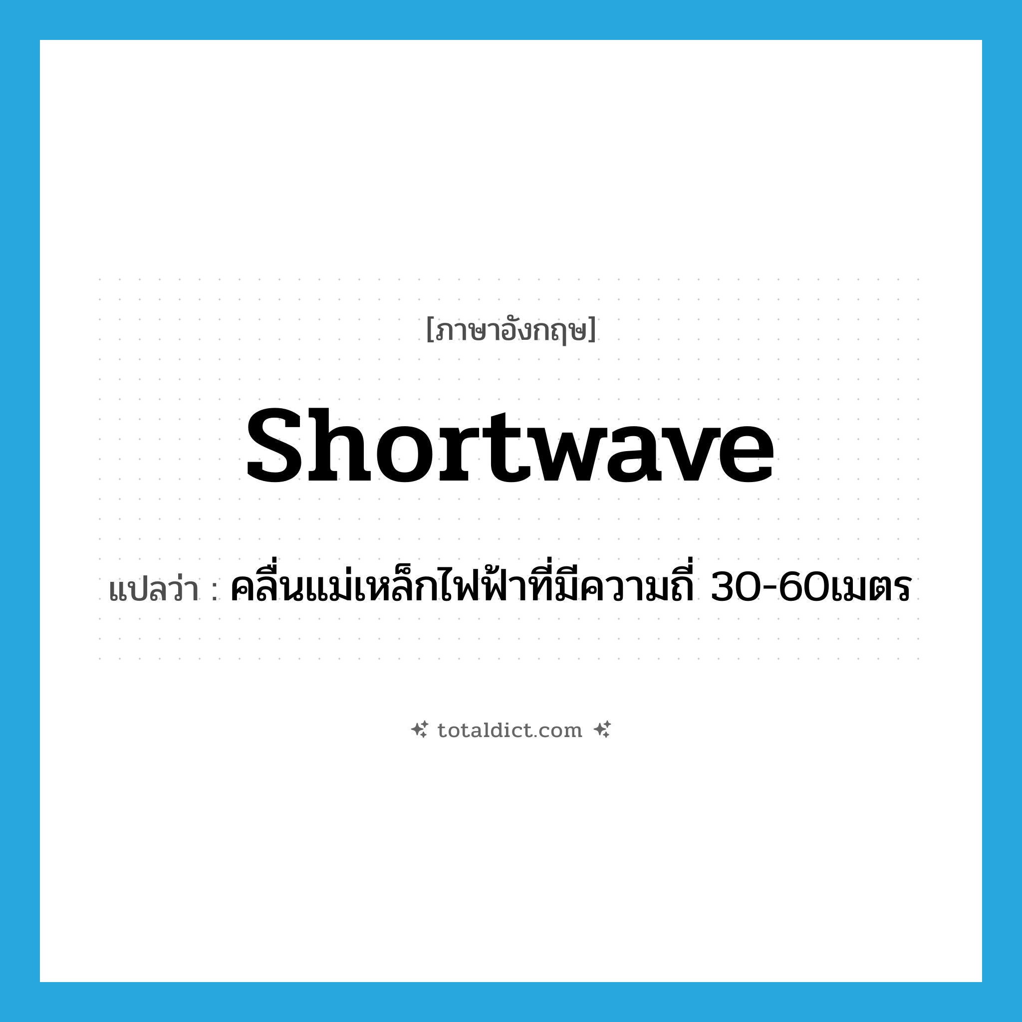 shortwave แปลว่า?, คำศัพท์ภาษาอังกฤษ shortwave แปลว่า คลื่นแม่เหล็กไฟฟ้าที่มีความถี่ 30-60เมตร ประเภท N หมวด N