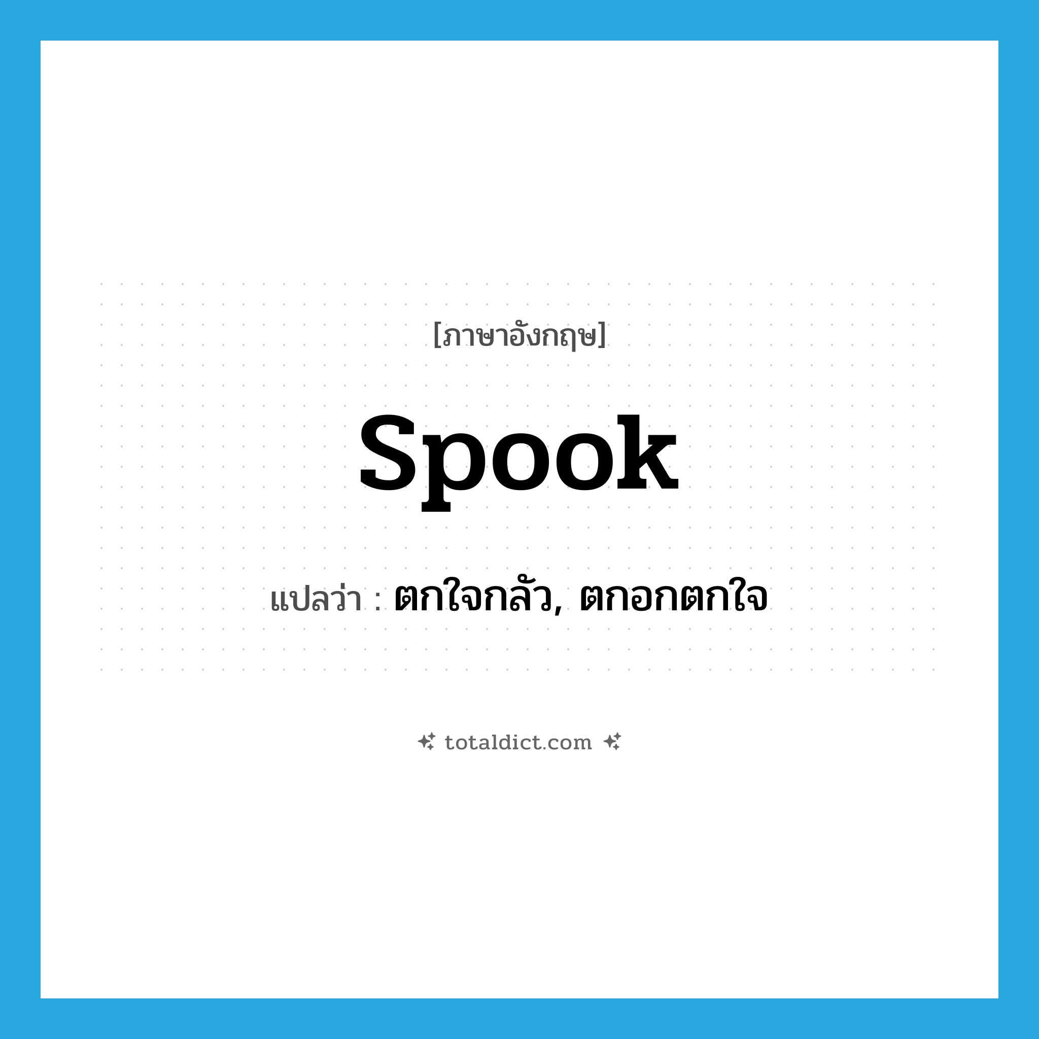 spook แปลว่า?, คำศัพท์ภาษาอังกฤษ spook แปลว่า ตกใจกลัว, ตกอกตกใจ ประเภท VI หมวด VI