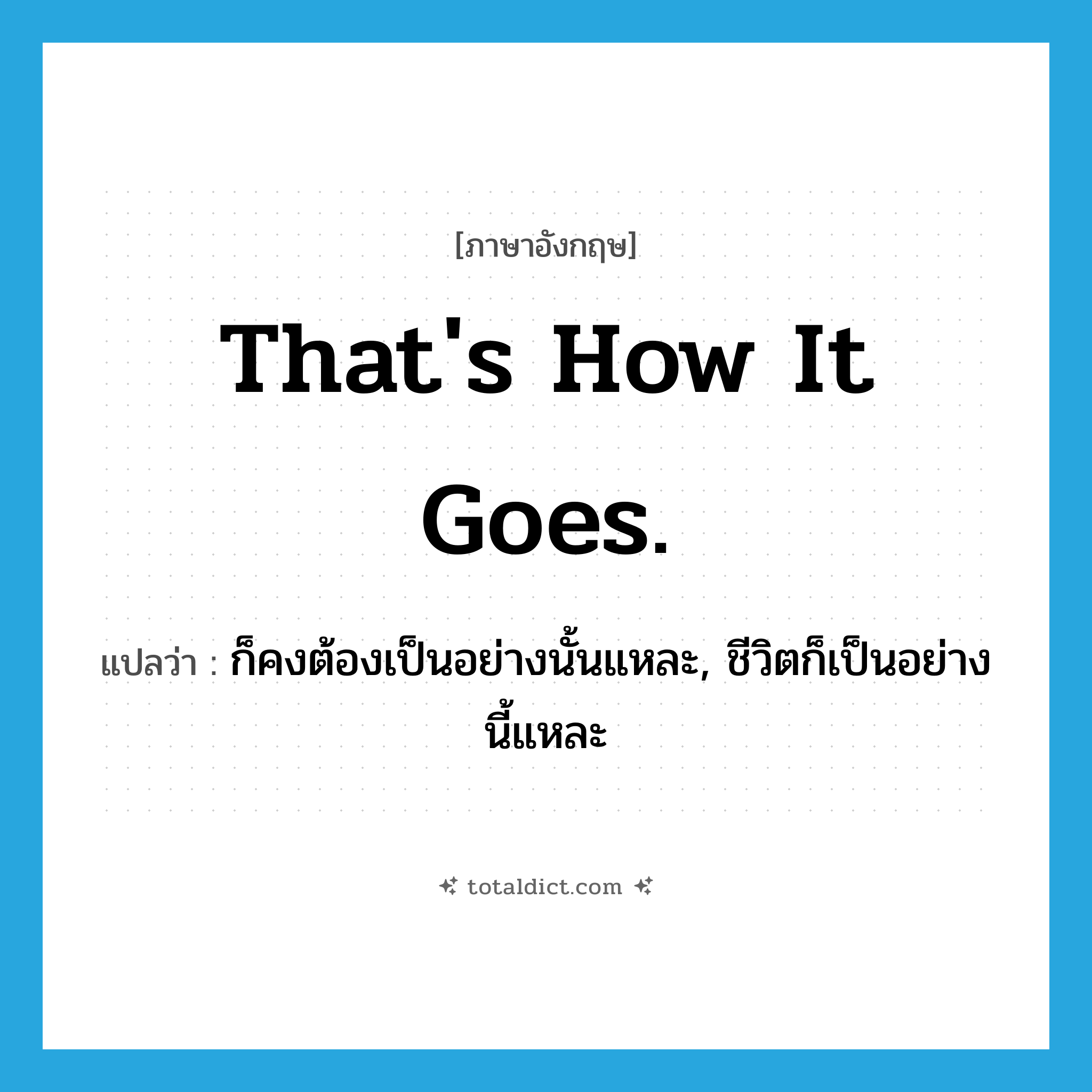 That&#39;s how it goes. แปลว่า?, คำศัพท์ภาษาอังกฤษ That&#39;s how it goes. แปลว่า ก็คงต้องเป็นอย่างนั้นแหละ, ชีวิตก็เป็นอย่างนี้แหละ ประเภท IDM หมวด IDM