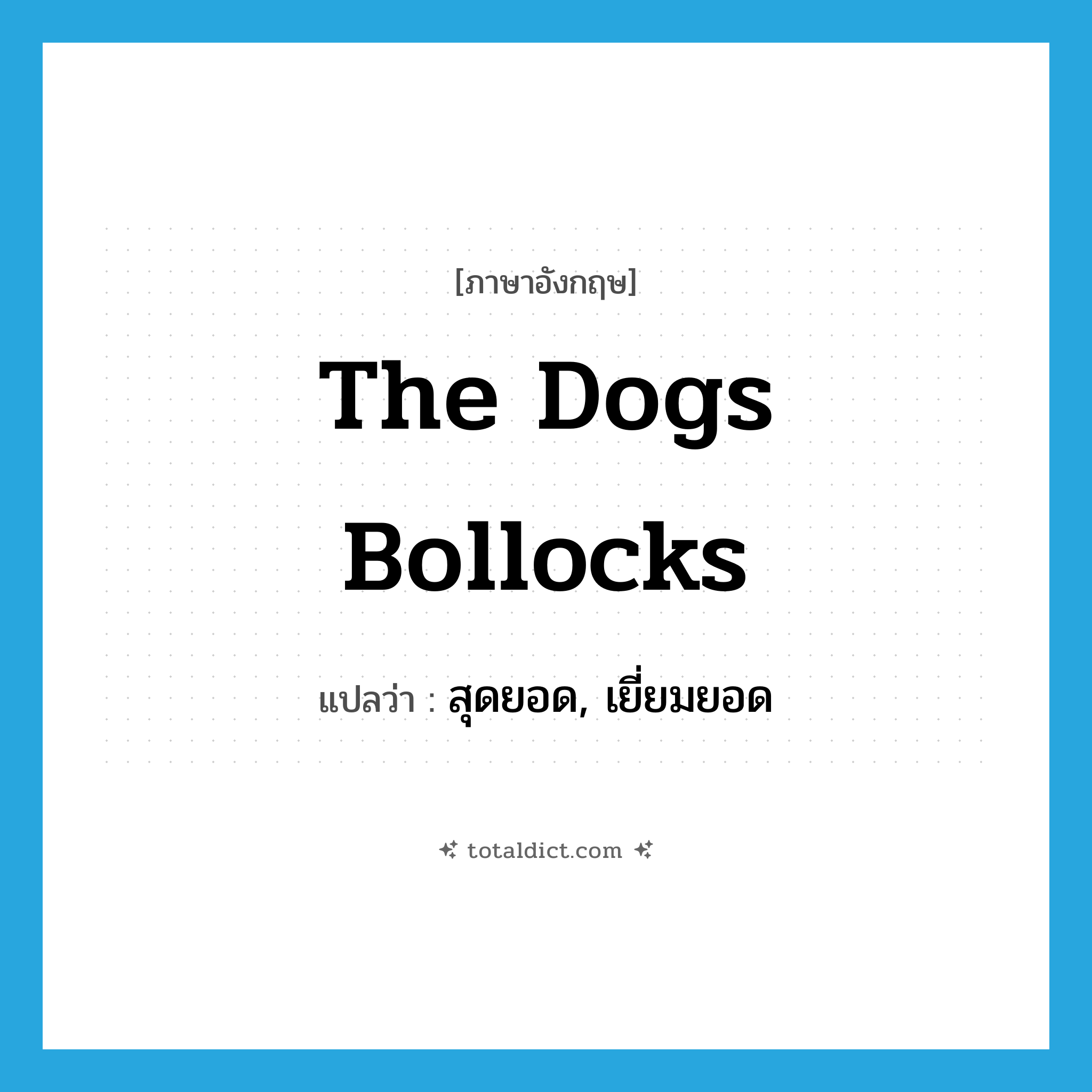 สุดยอด, เยี่ยมยอด ภาษาอังกฤษ?, คำศัพท์ภาษาอังกฤษ สุดยอด, เยี่ยมยอด แปลว่า the dogs bollocks ประเภท SL หมวด SL