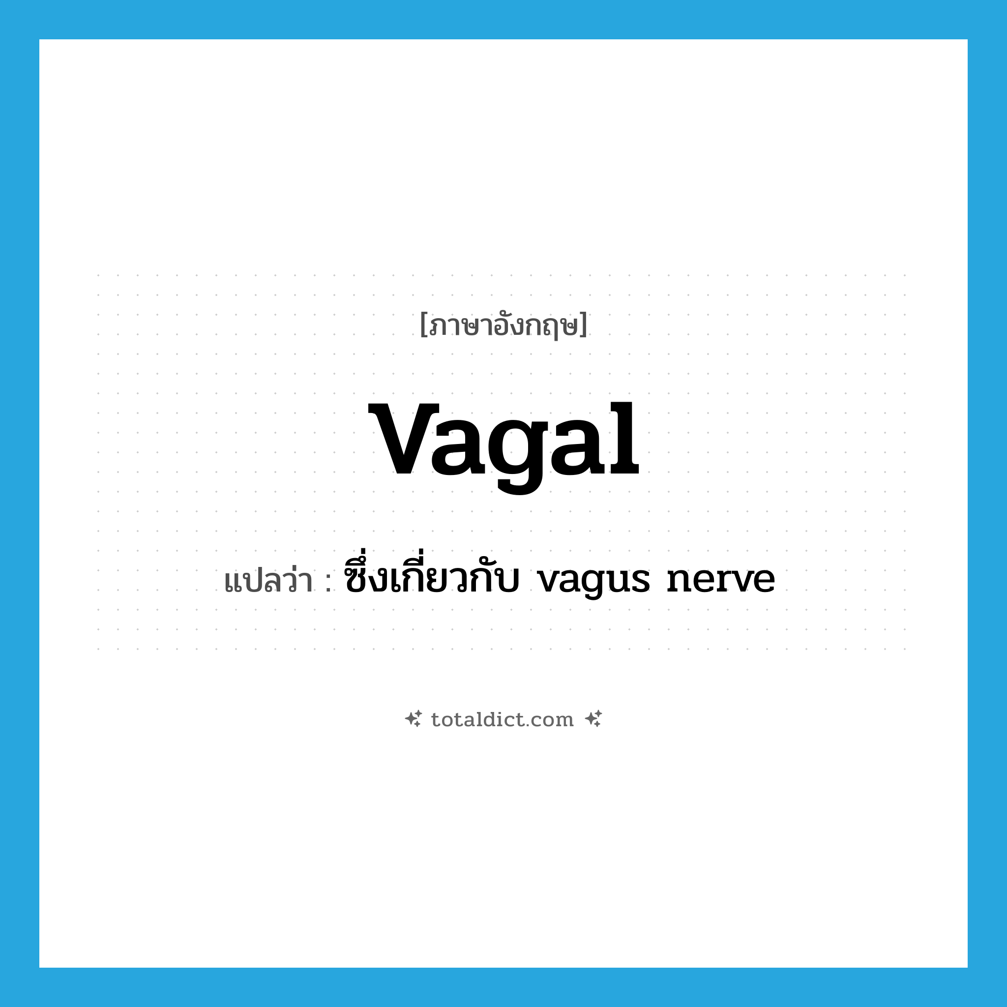 vagal แปลว่า?, คำศัพท์ภาษาอังกฤษ vagal แปลว่า ซึ่งเกี่ยวกับ vagus nerve ประเภท ADJ หมวด ADJ