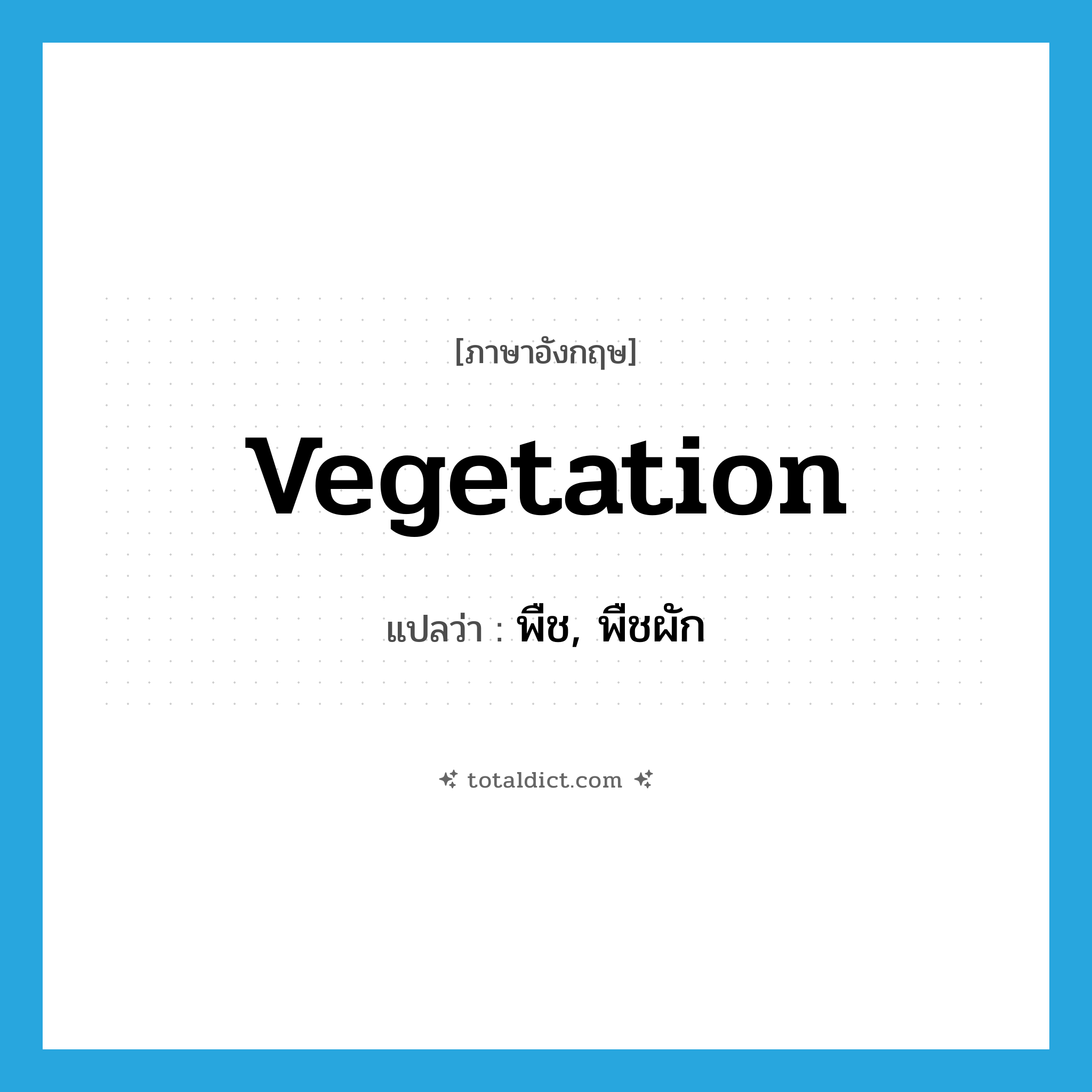 vegetation แปลว่า?, คำศัพท์ภาษาอังกฤษ vegetation แปลว่า พืช, พืชผัก ประเภท N หมวด N