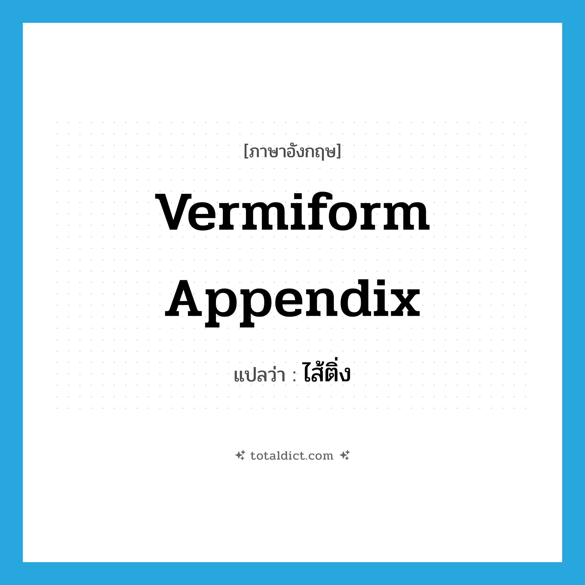 vermiform-appendix แปลว่า?, คำศัพท์ภาษาอังกฤษ vermiform appendix แปลว่า ไส้ติ่ง ประเภท N หมวด N