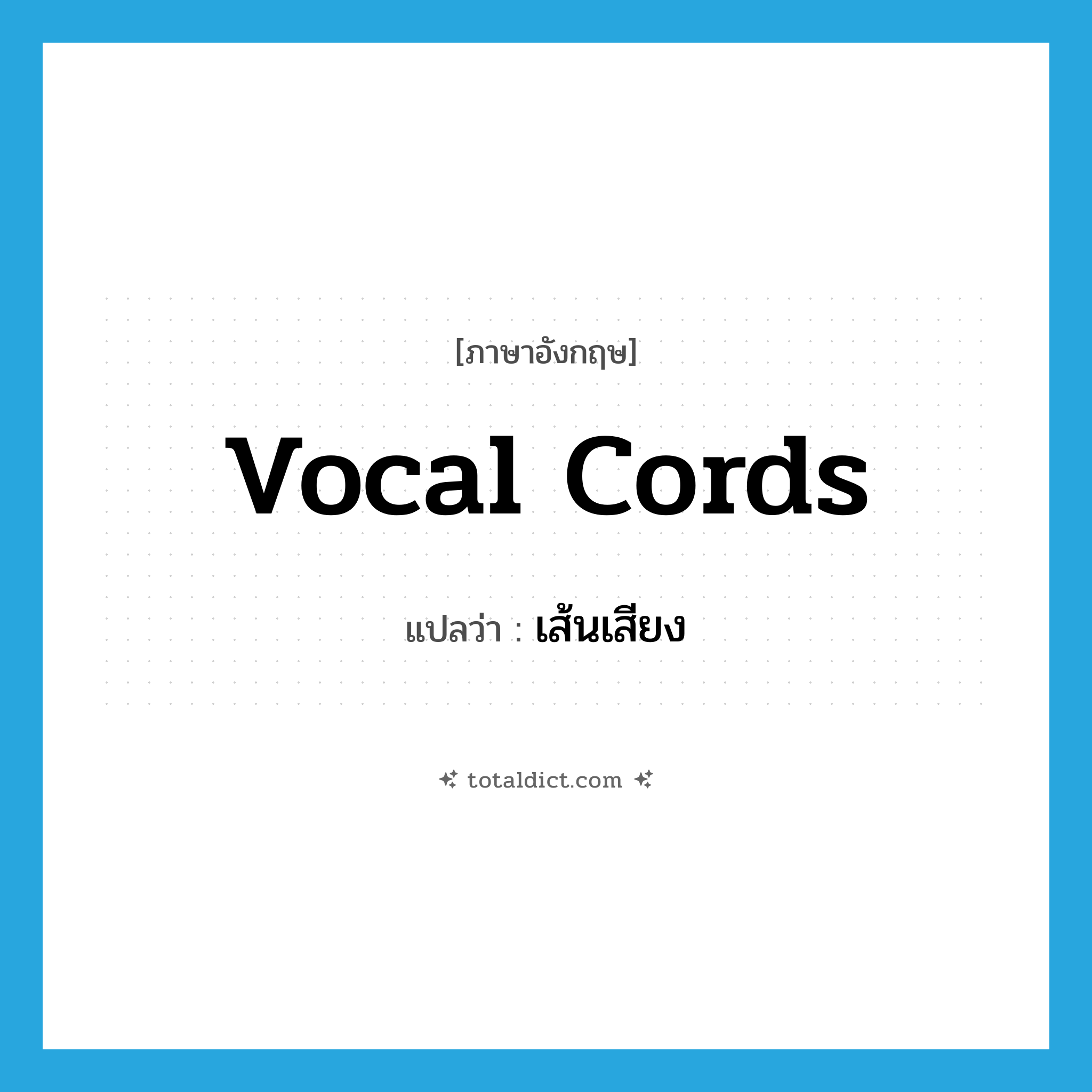 vocal cords แปลว่า?, คำศัพท์ภาษาอังกฤษ vocal cords แปลว่า เส้นเสียง ประเภท N หมวด N
