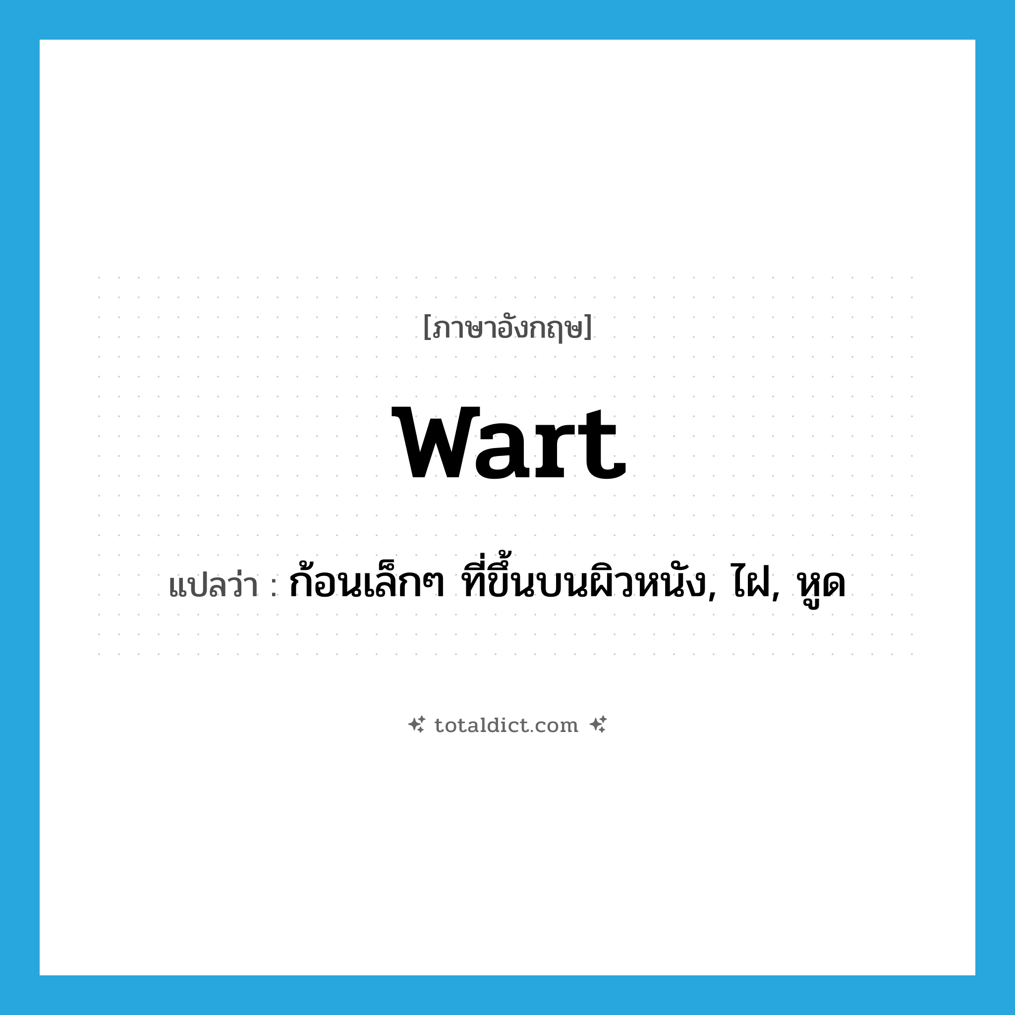 wart แปลว่า?, คำศัพท์ภาษาอังกฤษ wart แปลว่า ก้อนเล็กๆ ที่ขึ้นบนผิวหนัง, ไฝ, หูด ประเภท N หมวด N