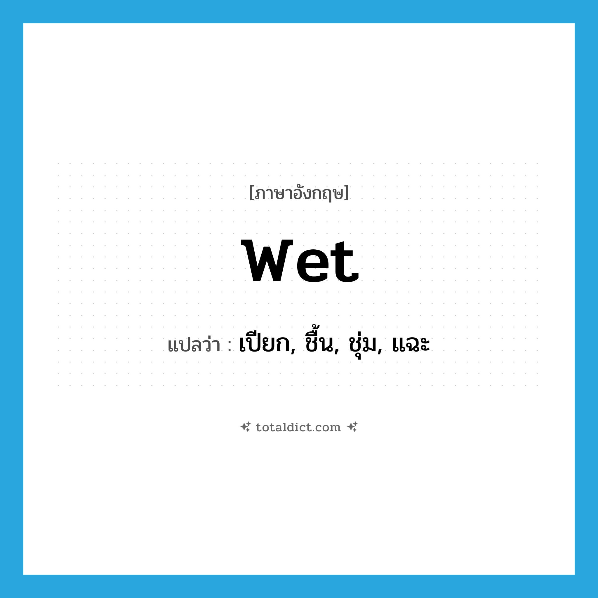 wet แปลว่า?, คำศัพท์ภาษาอังกฤษ wet แปลว่า เปียก, ชื้น, ชุ่ม, แฉะ ประเภท VI หมวด VI