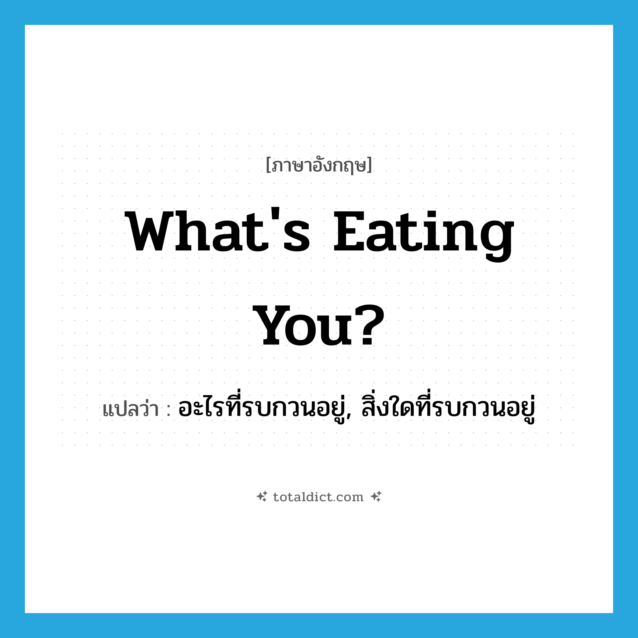 What&#39;s eating you? แปลว่า?, คำศัพท์ภาษาอังกฤษ What&#39;s eating you? แปลว่า อะไรที่รบกวนอยู่, สิ่งใดที่รบกวนอยู่ ประเภท IDM หมวด IDM