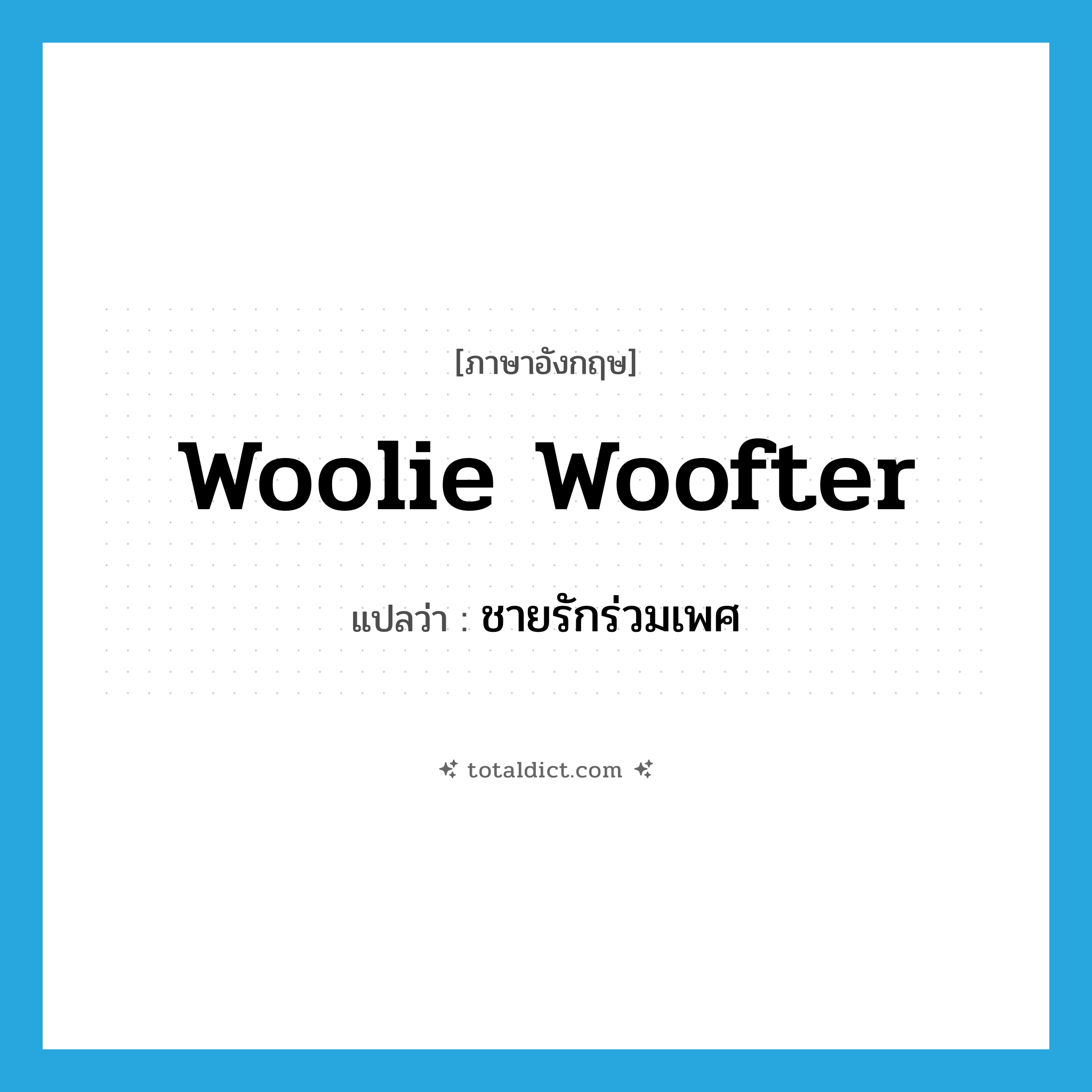 ชายรักร่วมเพศ ภาษาอังกฤษ?, คำศัพท์ภาษาอังกฤษ ชายรักร่วมเพศ แปลว่า woolie woofter ประเภท SL หมวด SL